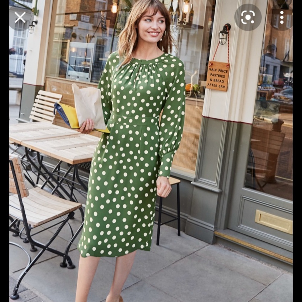 🍂Boden Portia polka dot green dress🍁